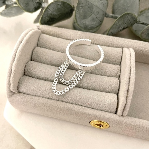 925 Sterling Silver Dangle Chain Drop Ring Minimalist Dainty Ring - Picture 7 of 7